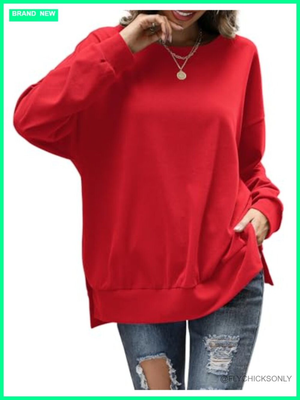 Oversized Crew Neck Long Sleeve Tunic Pullover Sweatshirt Soft Casual Fall